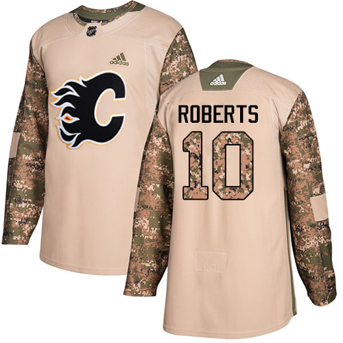 Adidas Flames #10 Gary Roberts Camo Authentic Veterans Day Stitched NHL Jersey - Click Image to Close